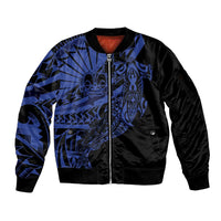 Blue Marquesas Islands Sleeve Zip Bomber Jacket Marquesan Matatiki Hammerhead Shark Patutiki LT14 Unisex Blue - Polynesian Pride