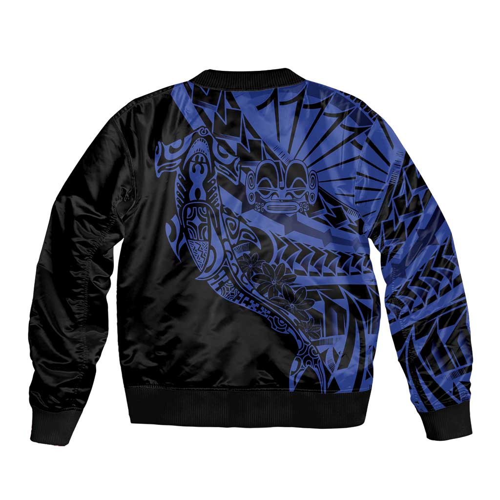 Blue Marquesas Islands Sleeve Zip Bomber Jacket Marquesan Matatiki Hammerhead Shark Patutiki LT14 - Polynesian Pride