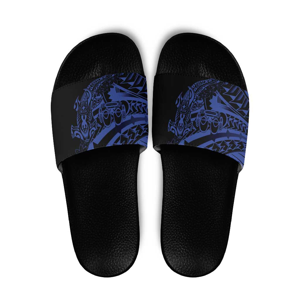 Blue Marquesas Islands Slide Sandals Marquesan Matatiki Hammerhead Shark Patutiki - Polynesian Pride