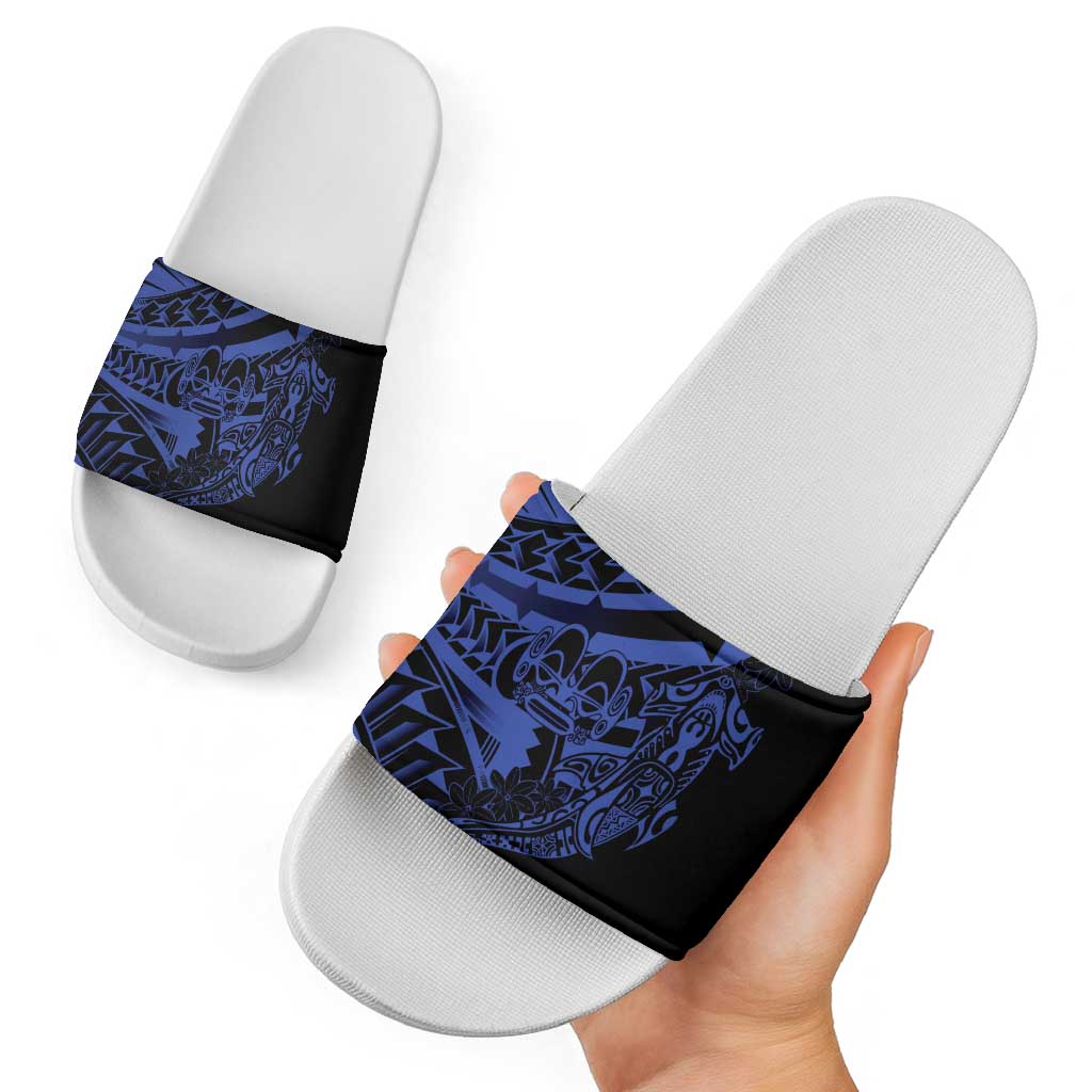 Blue Marquesas Islands Slide Sandals Marquesan Matatiki Hammerhead Shark Patutiki - Polynesian Pride