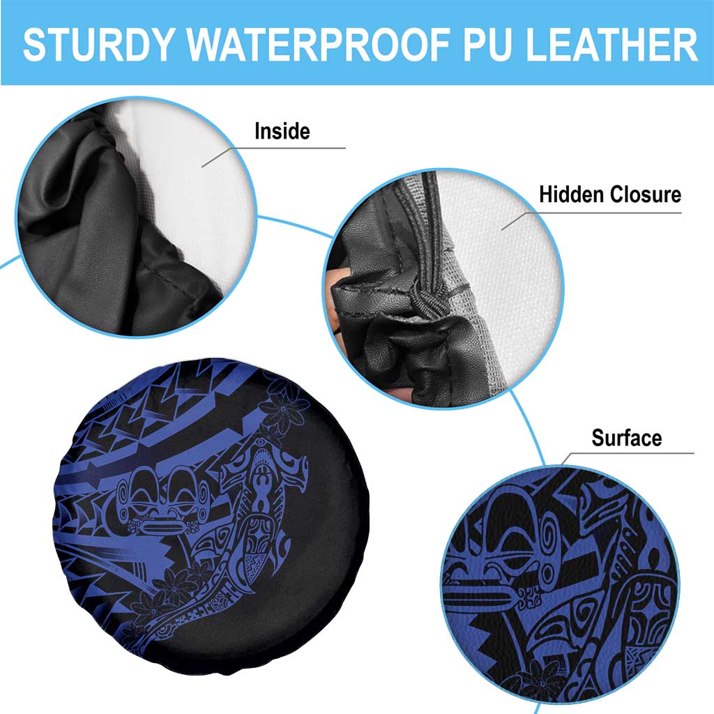 Blue Marquesas Islands Spare Tire Cover Marquesan Matatiki Hammerhead Shark Patutiki - Polynesian Pride