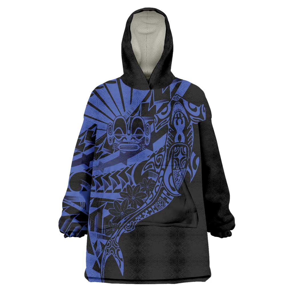 Blue Marquesas Islands Wearable Blanket Hoodie Marquesan Matatiki Hammerhead Shark Patutiki LT14 One Size Blue - Polynesian Pride