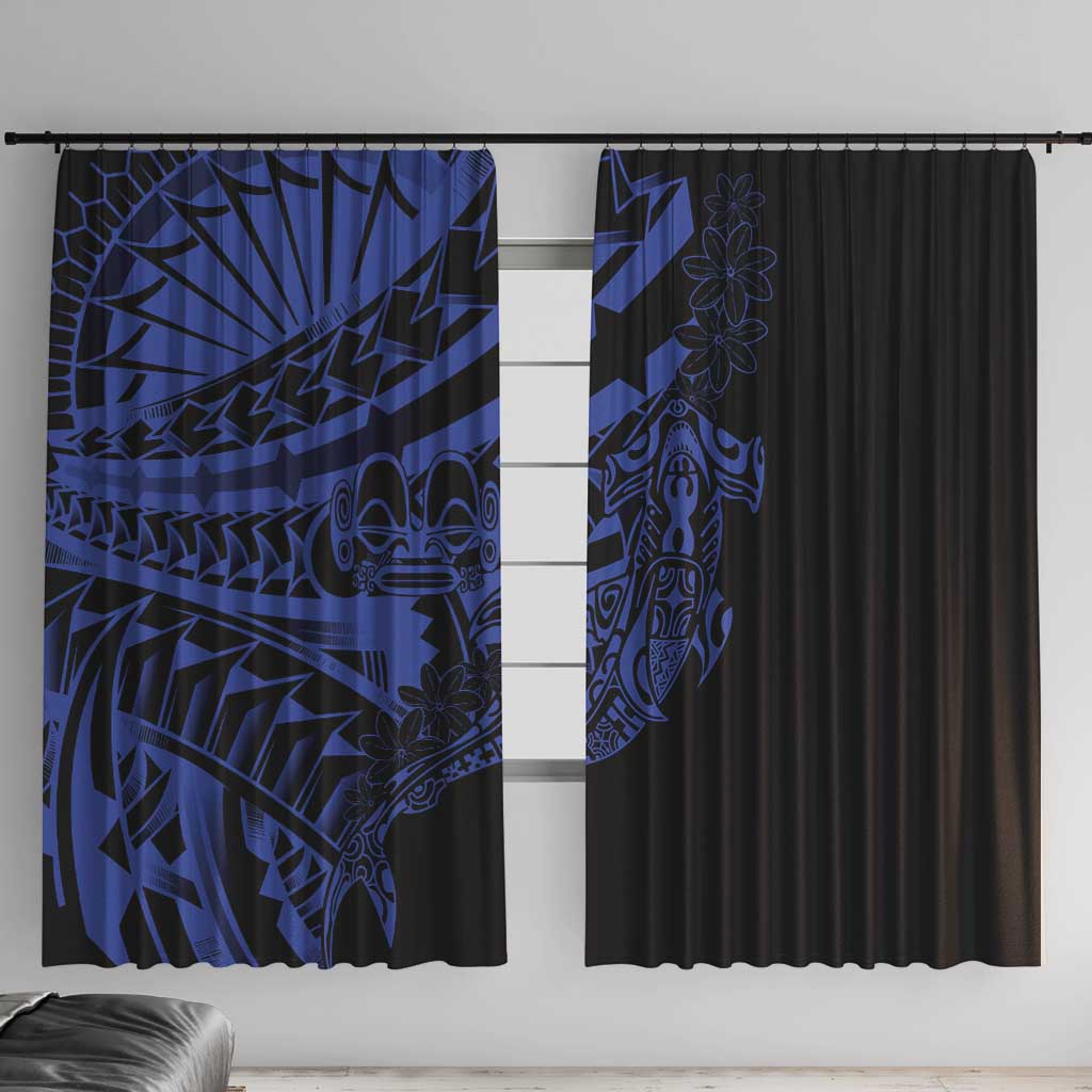 Blue Marquesas Islands Window Curtain Marquesan Matatiki Hammerhead Shark Patutiki - Polynesian Pride