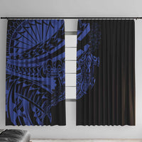 Blue Marquesas Islands Window Curtain Marquesan Matatiki Hammerhead Shark Patutiki - Polynesian Pride