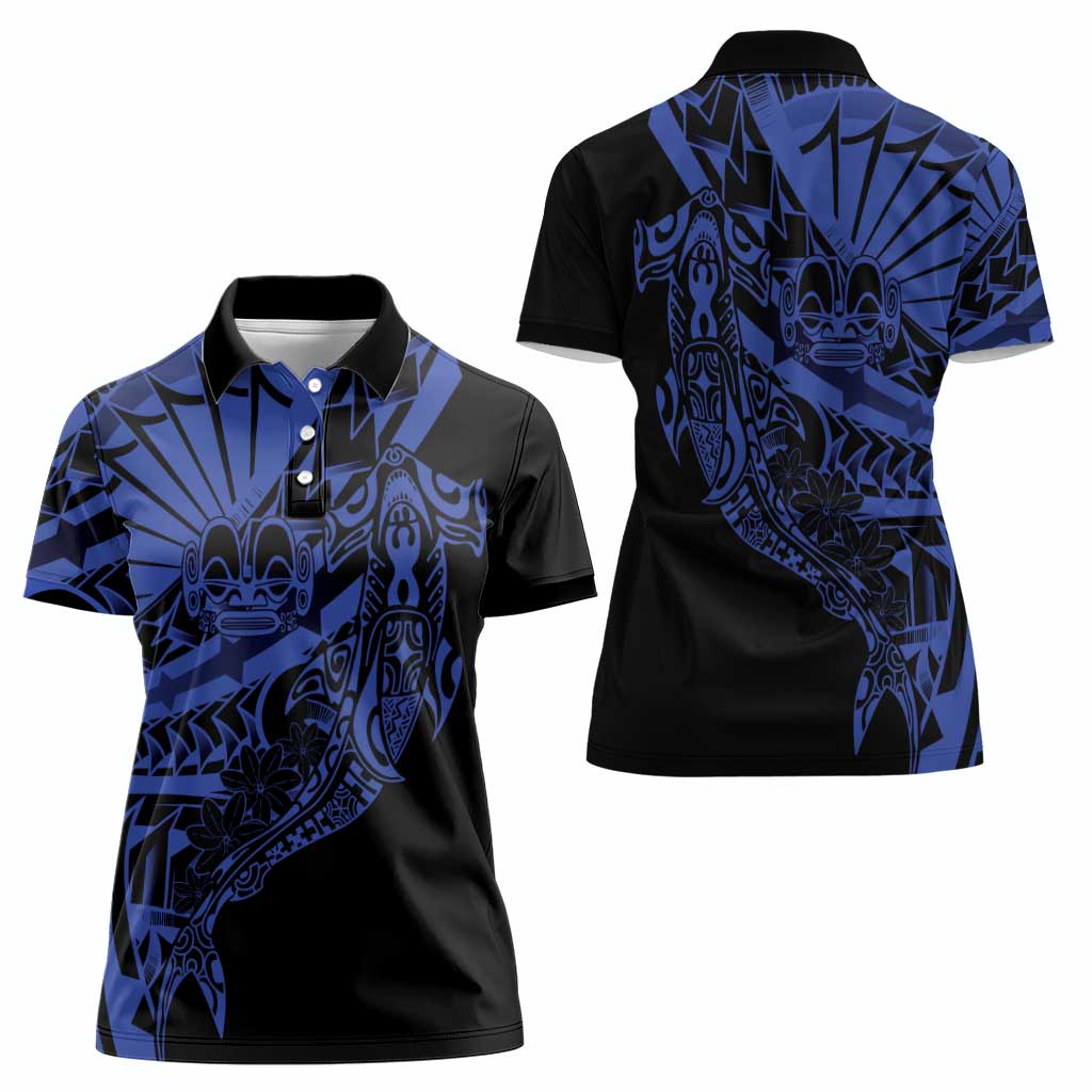 Blue Marquesas Islands Women Polo Shirt Marquesan Matatiki Hammerhead Shark Patutiki - Polynesian Pride
