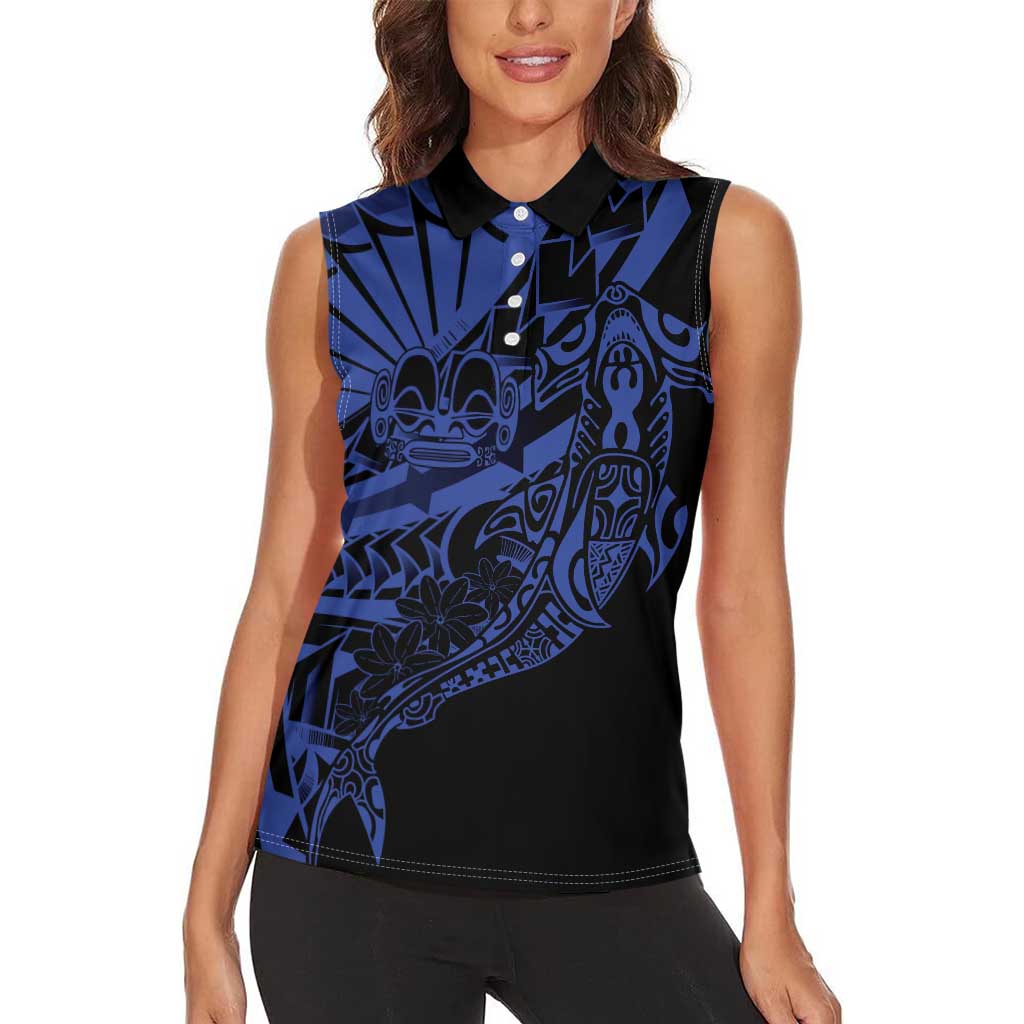 Blue Marquesas Islands Women Sleeveless Polo Shirt Marquesan Matatiki Hammerhead Shark Patutiki - Polynesian Pride