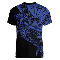 Blue Marquesas Islands Women V-Neck T-Shirt Marquesan Matatiki Hammerhead Shark Patutiki - Polynesian Pride