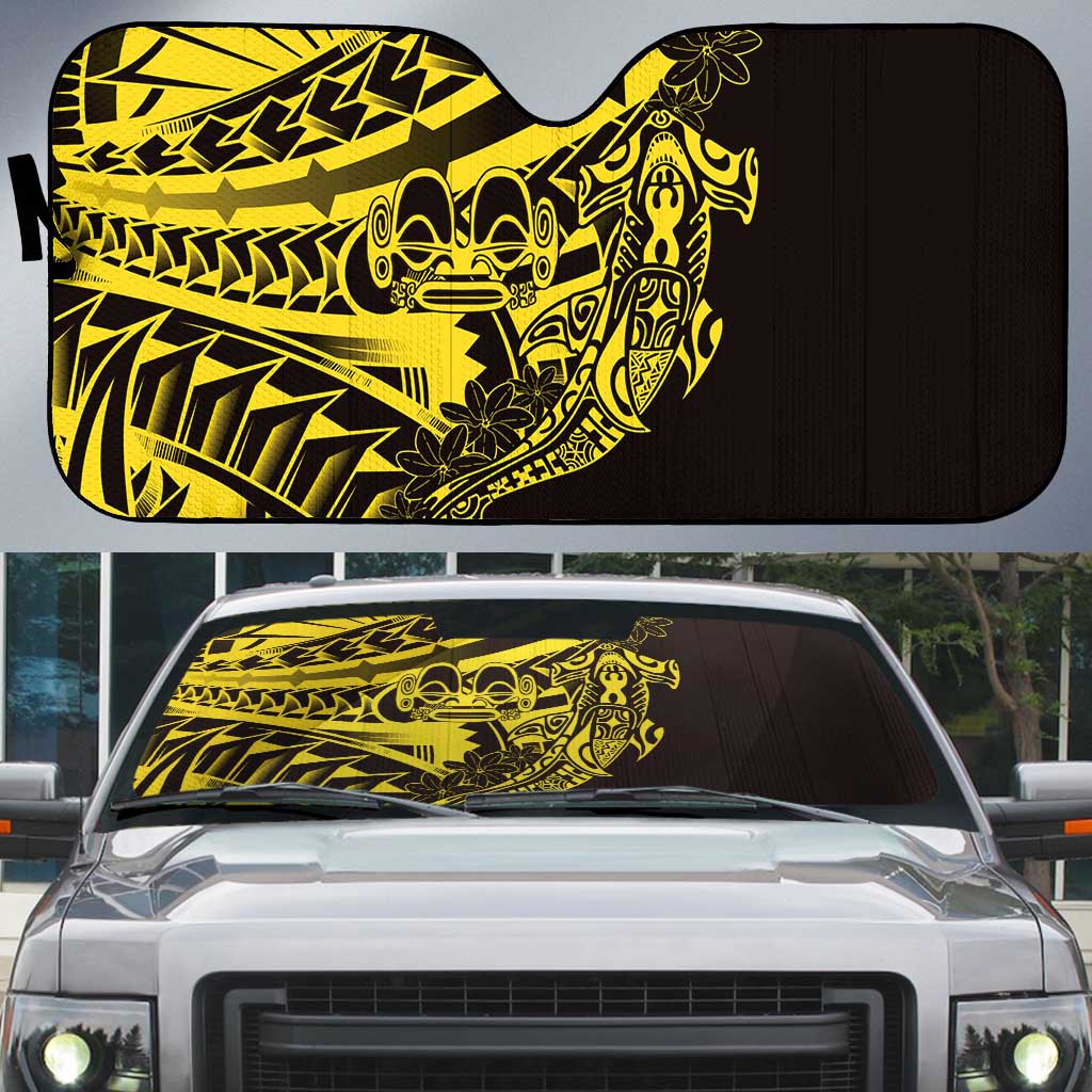Yellow Marquesas Islands Auto Sun Shade Marquesan Matatiki Hammerhead Shark Patutiki - Polynesian Pride