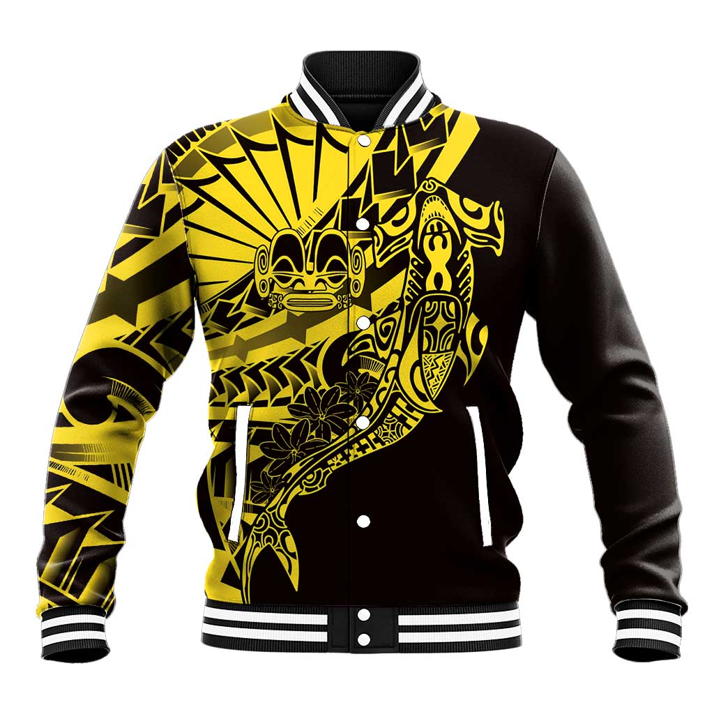 Yellow Marquesas Islands Baseball Jacket Marquesan Matatiki Hammerhead Shark Patutiki - Polynesian Pride