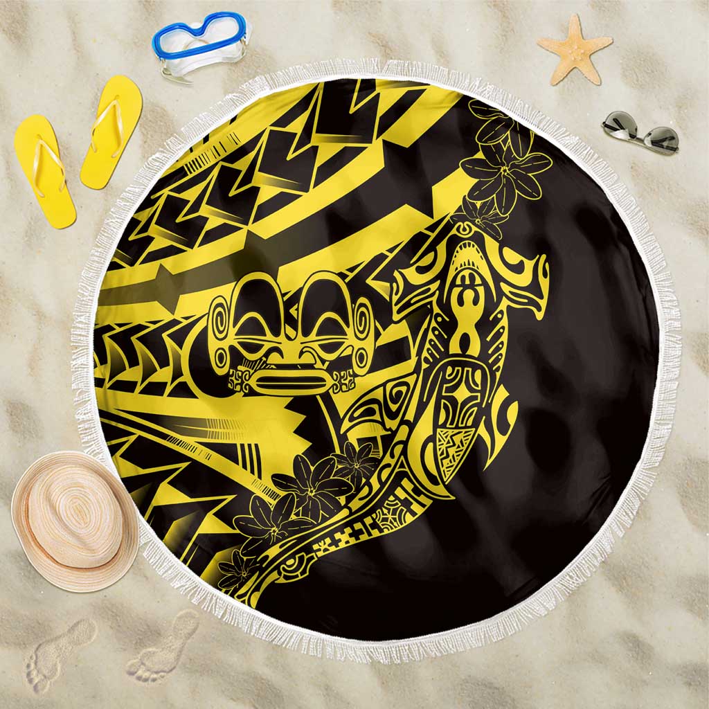 Yellow Marquesas Islands Beach Blanket Marquesan Matatiki Hammerhead Shark Patutiki - Polynesian Pride