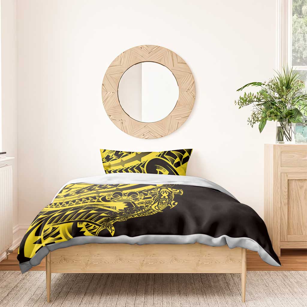 Yellow Marquesas Islands Bedding Set Marquesan Matatiki Hammerhead Shark Patutiki - Polynesian Pride