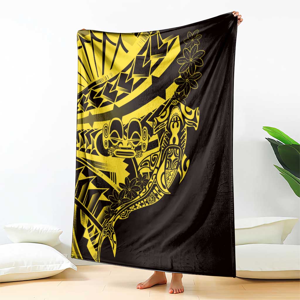 Yellow Marquesas Islands Blanket Marquesan Matatiki Hammerhead Shark Patutiki - Polynesian Pride