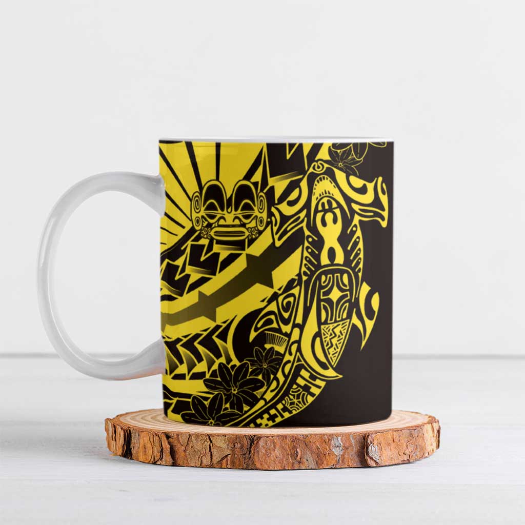 Yellow Marquesas Islands Ceramic Mug Marquesan Matatiki Hammerhead Shark Patutiki - Polynesian Pride