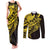 Yellow Marquesas Islands Couples Matching Tank Maxi Dress and Long Sleeve Button Shirt Marquesan Matatiki Hammerhead Shark Patutiki - Polynesian Pride