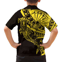 Yellow Marquesas Islands Family Matching Puletasi and Hawaiian Shirt Marquesan Matatiki Hammerhead Shark Patutiki - Polynesian Pride