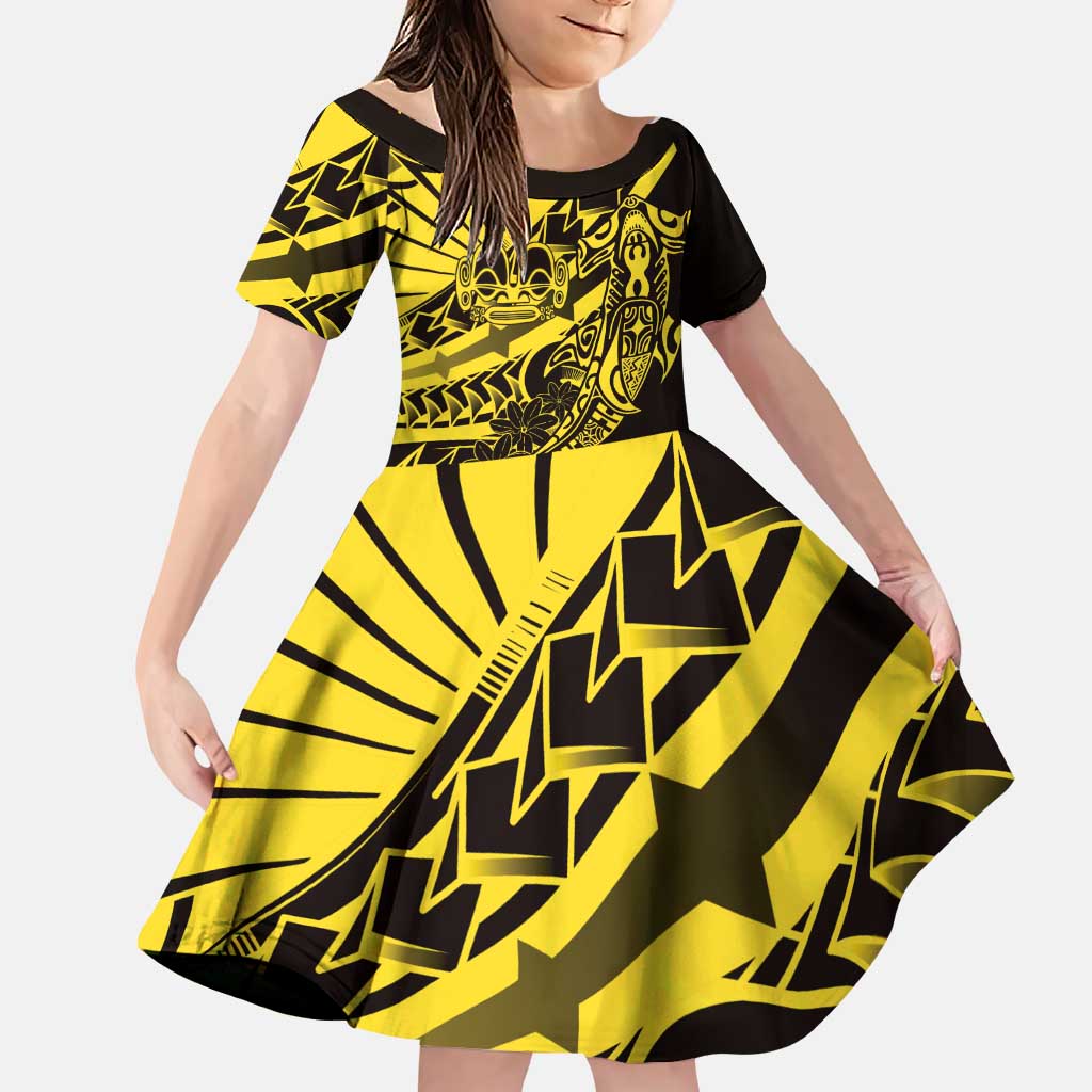 Yellow Marquesas Islands Family Matching Puletasi and Hawaiian Shirt Marquesan Matatiki Hammerhead Shark Patutiki - Polynesian Pride