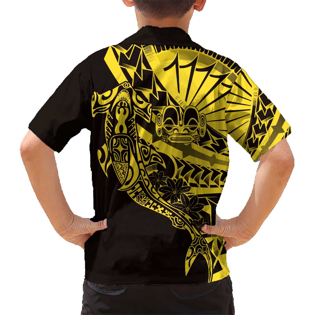Yellow Marquesas Islands Family Matching Short Sleeve Bodycon Dress and Hawaiian Shirt Marquesan Matatiki Hammerhead Shark Patutiki - Polynesian Pride