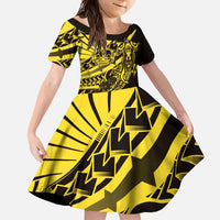 Yellow Marquesas Islands Family Matching Short Sleeve Bodycon Dress and Hawaiian Shirt Marquesan Matatiki Hammerhead Shark Patutiki - Polynesian Pride