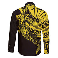 Yellow Marquesas Islands Family Matching Short Sleeve Bodycon Dress and Hawaiian Shirt Marquesan Matatiki Hammerhead Shark Patutiki - Polynesian Pride