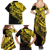 Yellow Marquesas Islands Family Matching Summer Maxi Dress and Hawaiian Shirt Marquesan Matatiki Hammerhead Shark Patutiki - Polynesian Pride