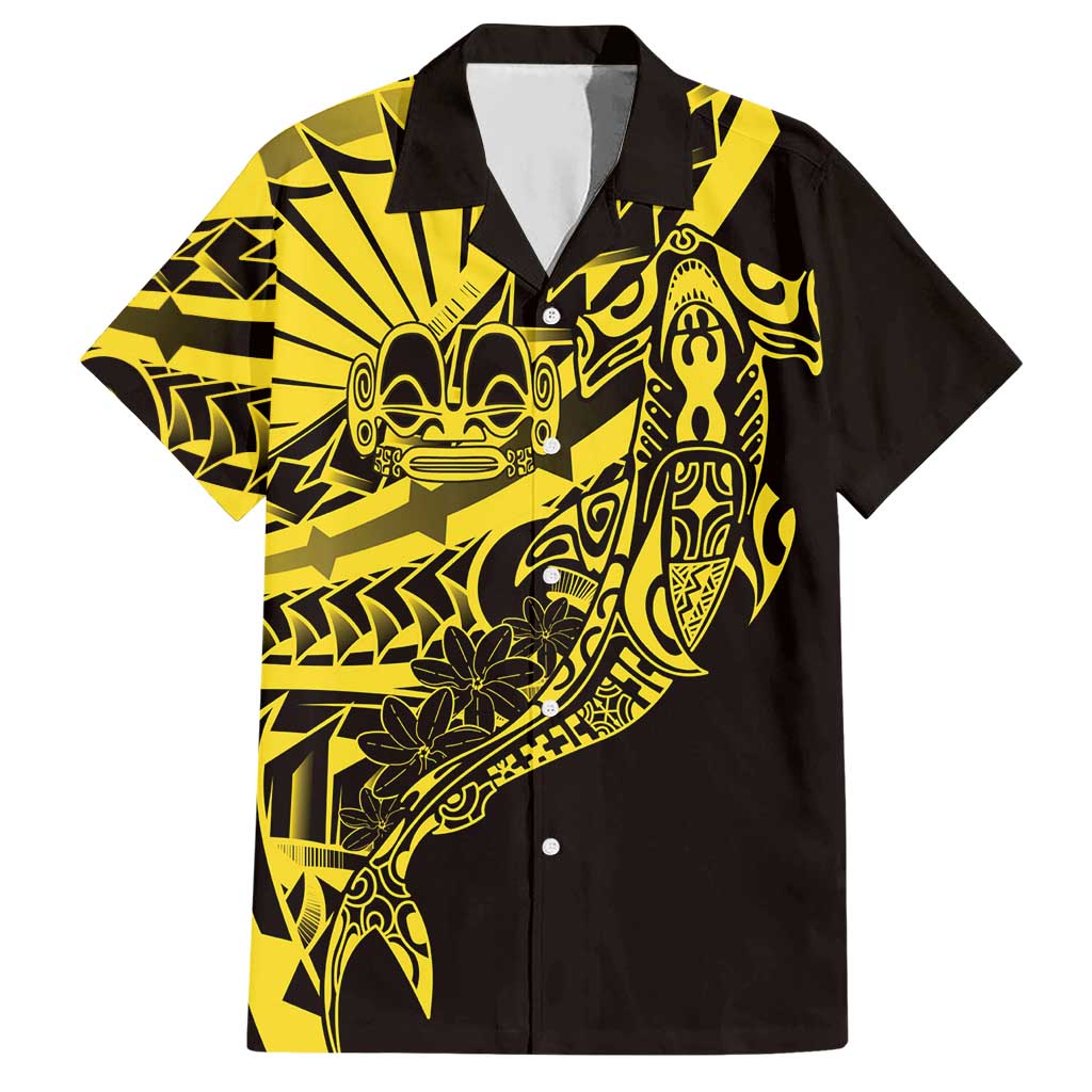 Yellow Marquesas Islands Hawaiian Shirt Marquesan Matatiki Hammerhead Shark Patutiki - Polynesian Pride