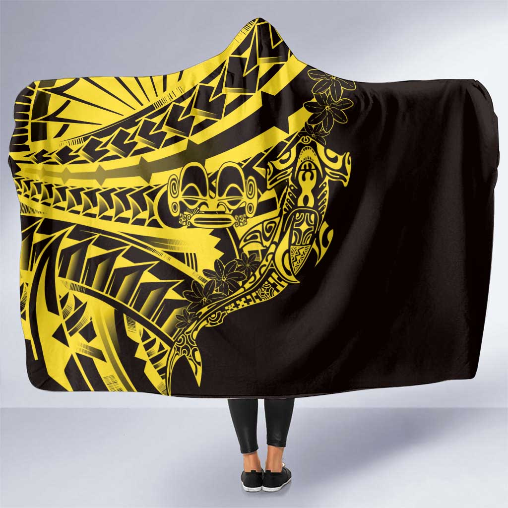 Yellow Marquesas Islands Hooded Blanket Marquesan Matatiki Hammerhead Shark Patutiki - Polynesian Pride