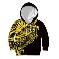 Yellow Marquesas Islands Kid Hoodie Marquesan Matatiki Hammerhead Shark Patutiki - Polynesian Pride