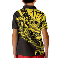 Yellow Marquesas Islands Kid Polo Shirt Marquesan Matatiki Hammerhead Shark Patutiki - Polynesian Pride