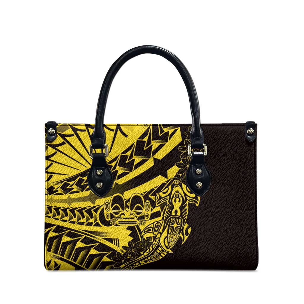 Yellow Marquesas Islands Leather Bag Marquesan Matatiki Hammerhead Shark Patutiki - Polynesian Pride