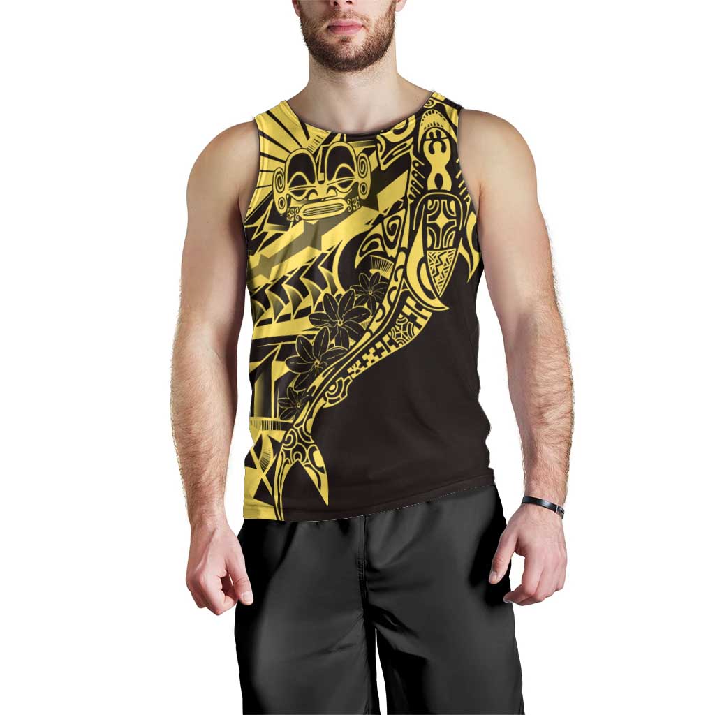 Yellow Marquesas Islands Men Tank Top Marquesan Matatiki Hammerhead Shark Patutiki - Polynesian Pride
