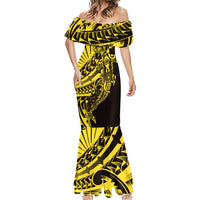 Yellow Marquesas Islands Mermaid Dress Marquesan Matatiki Hammerhead Shark Patutiki - Polynesian Pride