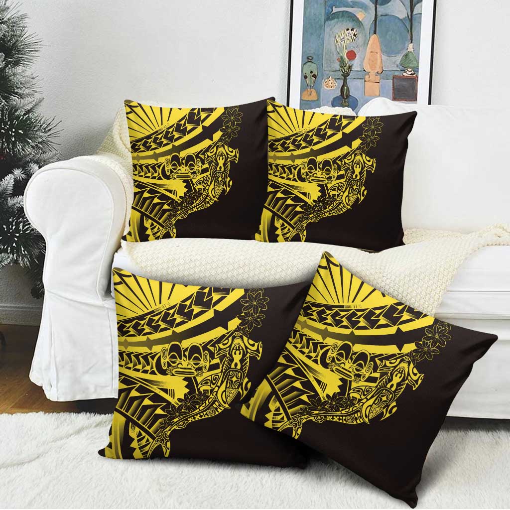 Yellow Marquesas Islands Pillow Cover Marquesan Matatiki Hammerhead Shark Patutiki - Polynesian Pride