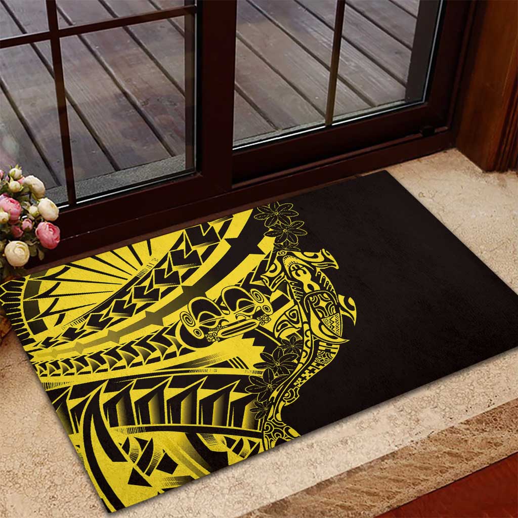 Yellow Marquesas Islands Rubber Doormat Marquesan Matatiki Hammerhead Shark Patutiki - Polynesian Pride