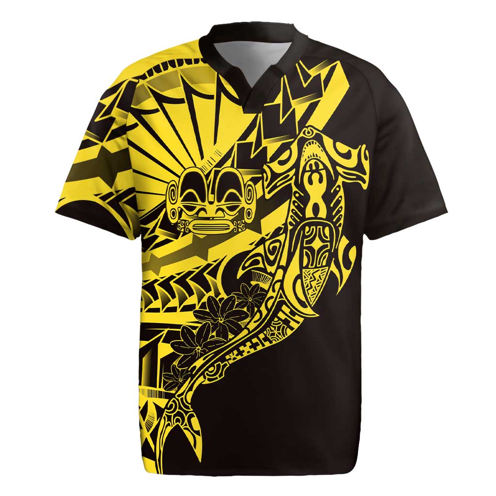 Yellow Marquesas Islands Rugby Jersey Marquesan Matatiki Hammerhead Shark Patutiki - Polynesian Pride