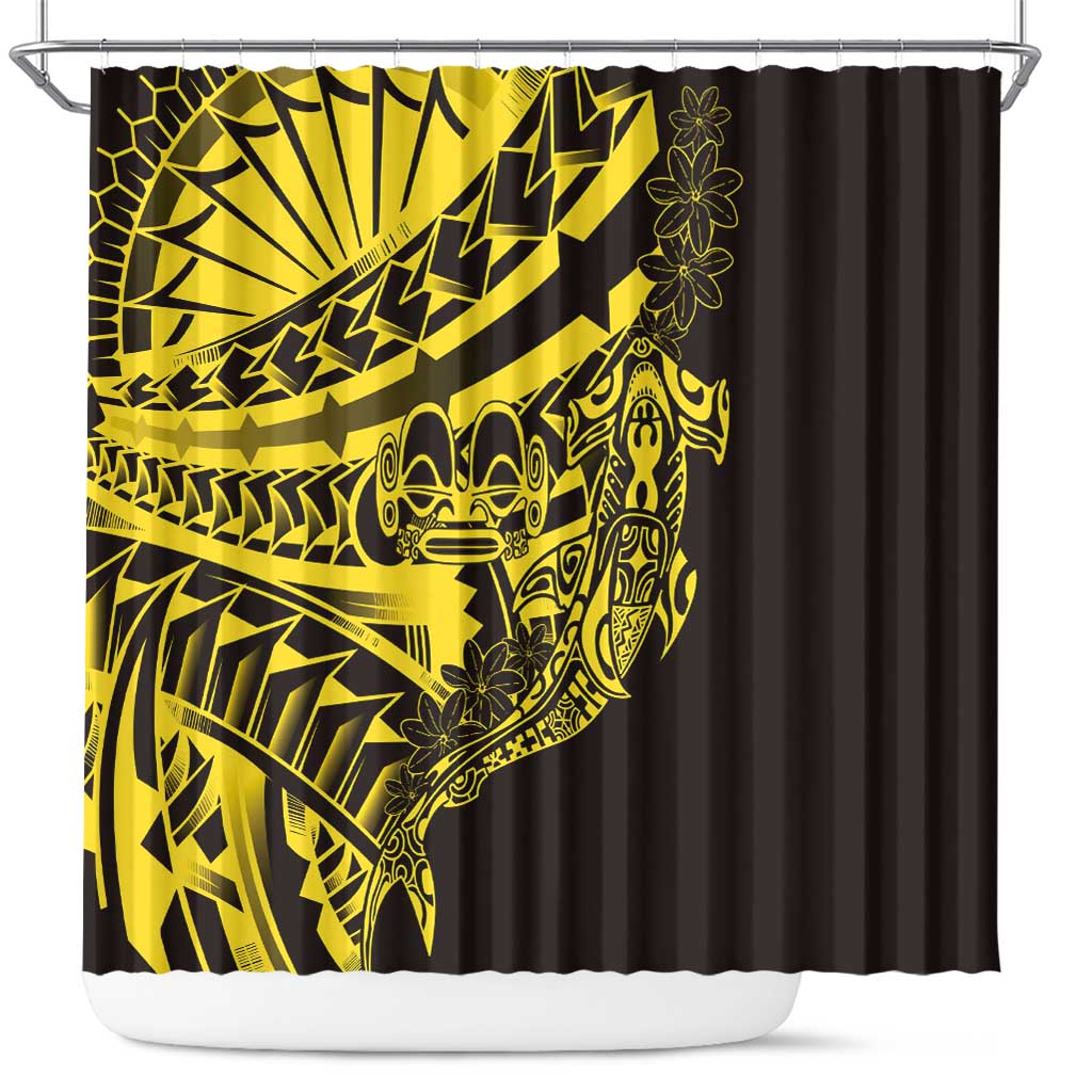 Yellow Marquesas Islands Shower Curtain Marquesan Matatiki Hammerhead Shark Patutiki - Polynesian Pride