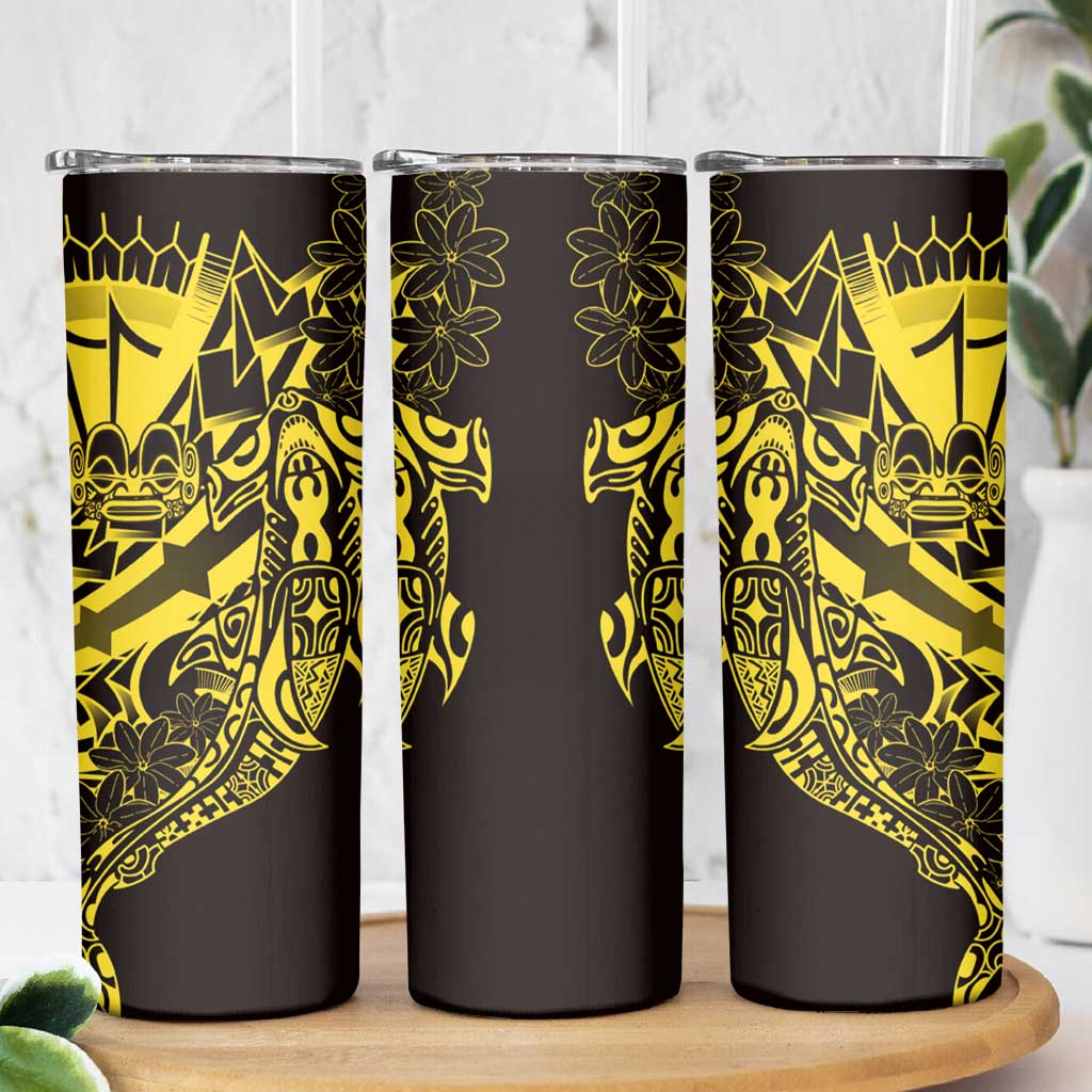 Yellow Marquesas Islands Skinny Tumbler Marquesan Matatiki Hammerhead Shark Patutiki - Polynesian Pride