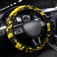 Yellow Marquesas Islands Steering Wheel Cover Marquesan Matatiki Hammerhead Shark Patutiki - Polynesian Pride