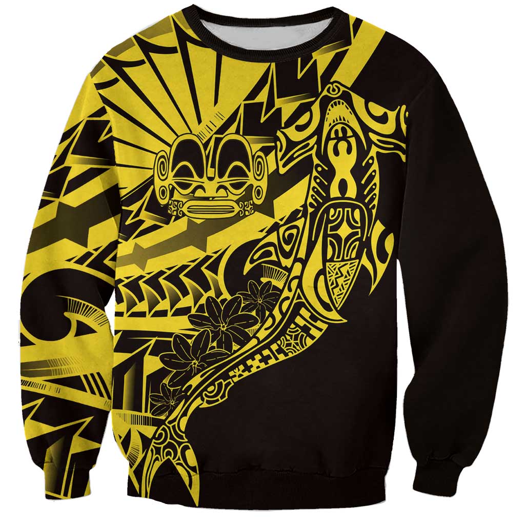Yellow Marquesas Islands Sweatshirt Marquesan Matatiki Hammerhead Shark Patutiki - Polynesian Pride