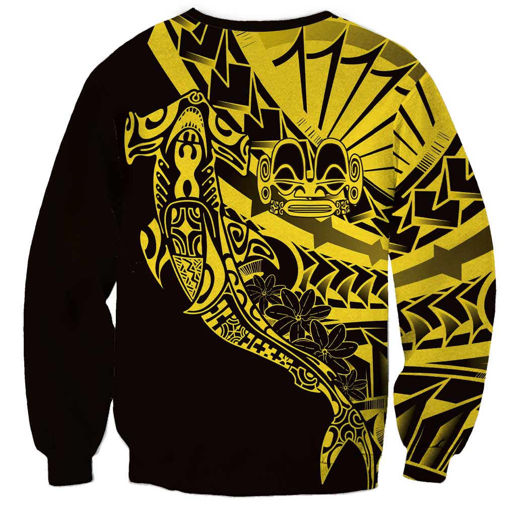 Yellow Marquesas Islands Sweatshirt Marquesan Matatiki Hammerhead Shark Patutiki - Polynesian Pride