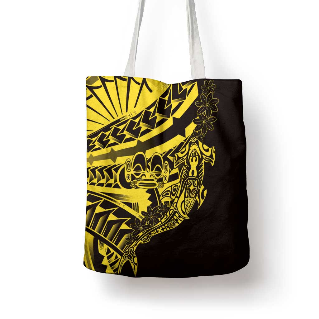 Yellow Marquesas Islands Tote Bag Marquesan Matatiki Hammerhead Shark Patutiki - Polynesian Pride