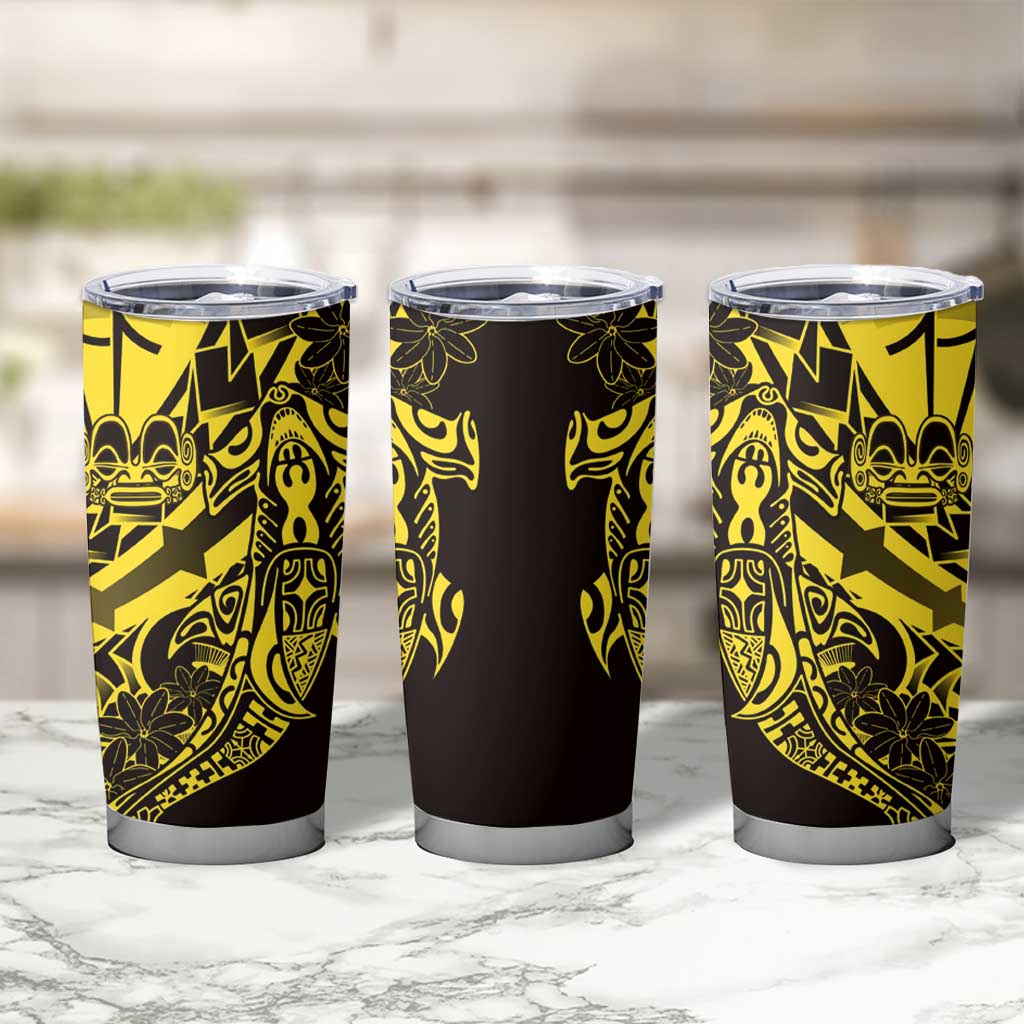 Yellow Marquesas Islands Tumbler Cup Marquesan Matatiki Hammerhead Shark Patutiki - Polynesian Pride