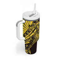 Yellow Marquesas Islands Tumbler With Handle Marquesan Matatiki Hammerhead Shark Patutiki - Polynesian Pride
