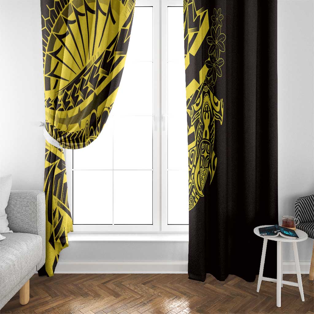 Yellow Marquesas Islands Window Curtain Marquesan Matatiki Hammerhead Shark Patutiki - Polynesian Pride