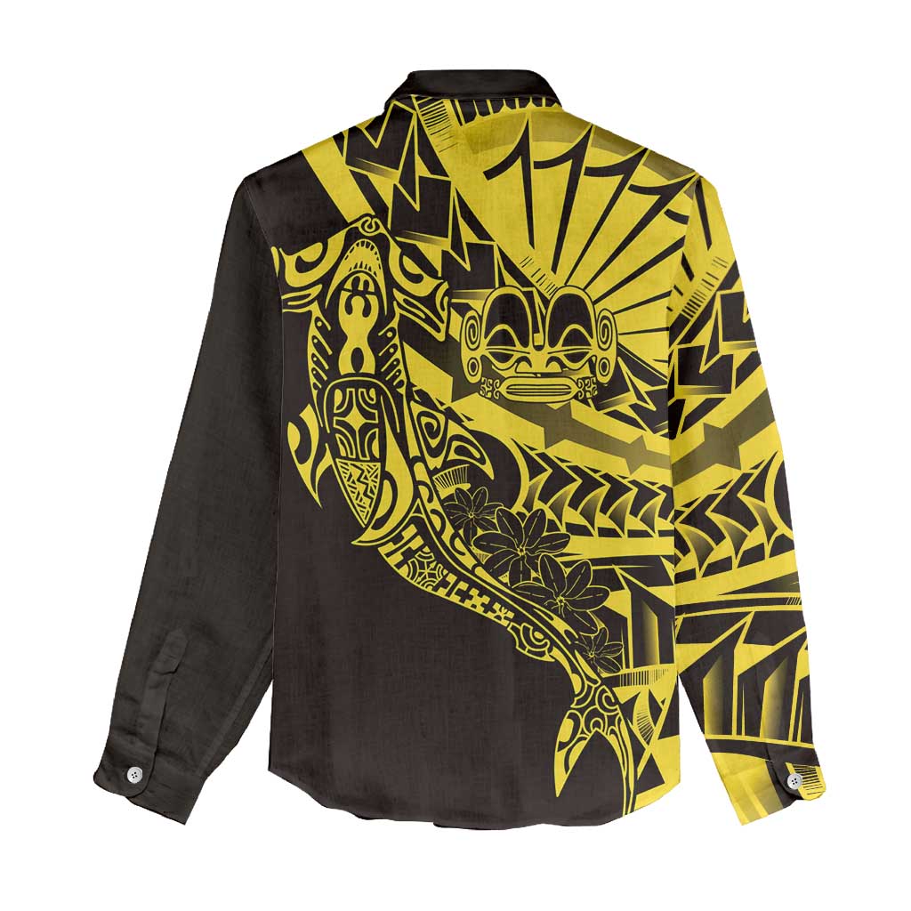 Yellow Marquesas Islands Women Casual Shirt Marquesan Matatiki Hammerhead Shark Patutiki - Polynesian Pride