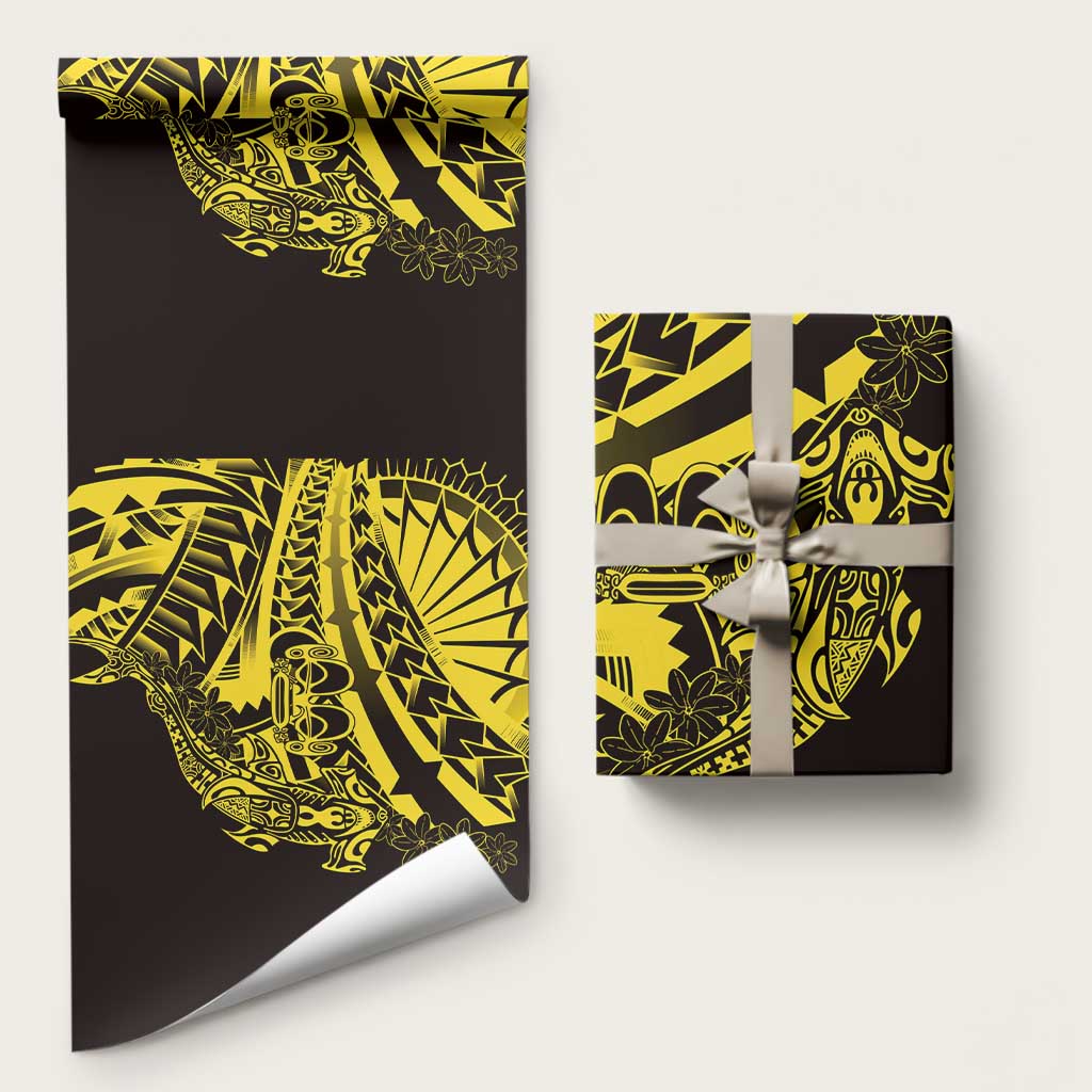 Yellow Marquesas Islands Wrapping Paper Marquesan Matatiki Hammerhead Shark Patutiki - Polynesian Pride