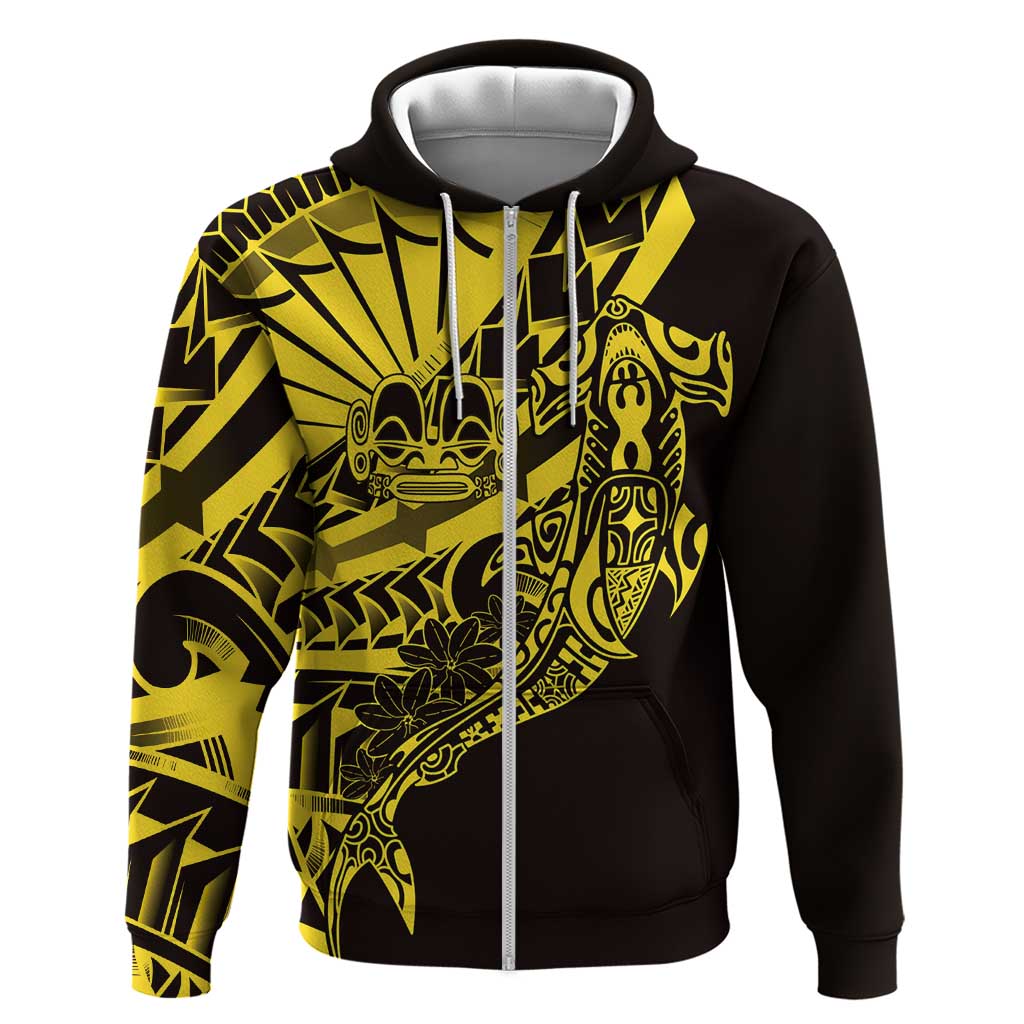 Yellow Marquesas Islands Zip Hoodie Marquesan Matatiki Hammerhead Shark Patutiki - Polynesian Pride