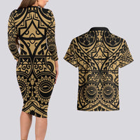 Austral Islands Couples Matching Long Sleeve Bodycon Dress and Hawaiian Shirt Tuhaa Pae Penu Stars Necklace Gold - Polynesian Pride