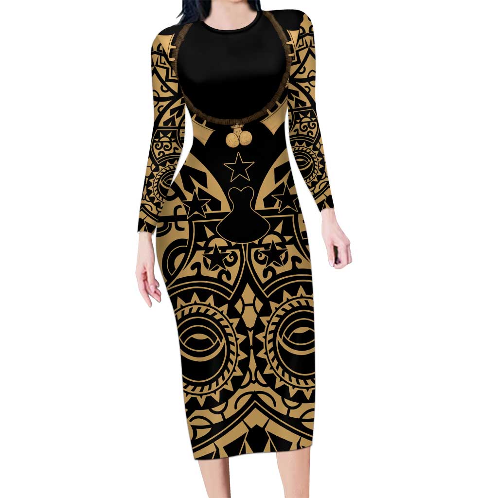 Austral Islands Family Matching Long Sleeve Bodycon Dress and Hawaiian Shirt Tuhaa Pae Penu Stars Necklace Gold - Polynesian Pride