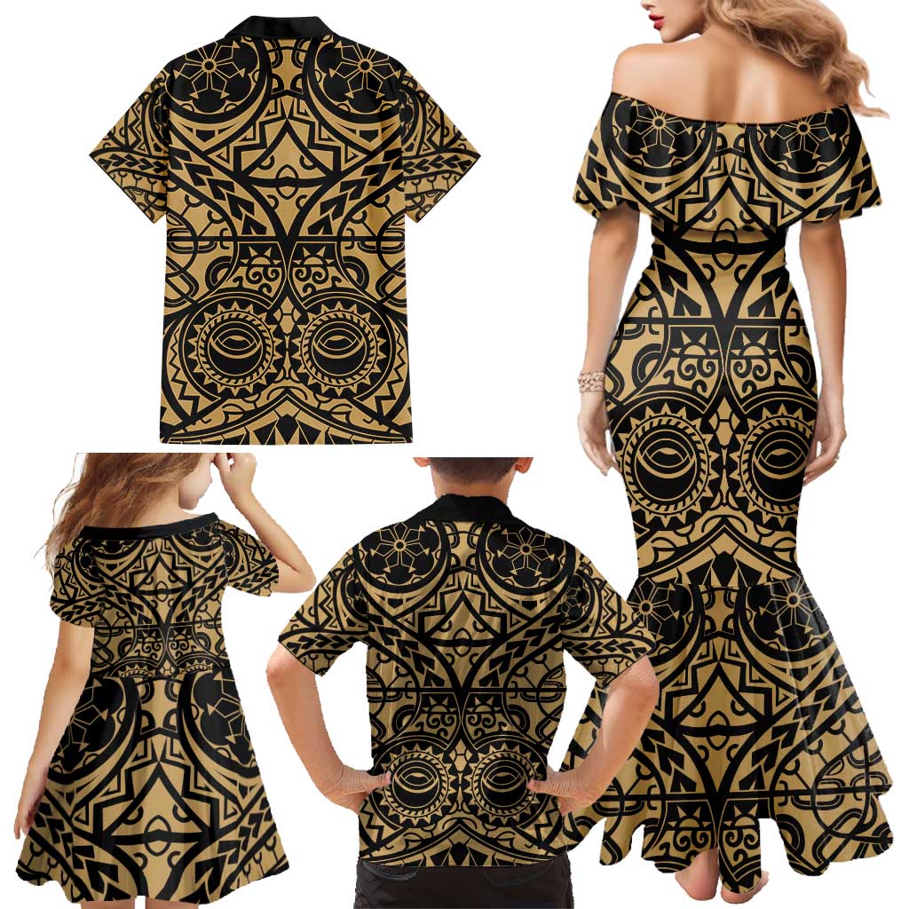 Austral Islands Family Matching Mermaid Dress and Hawaiian Shirt Tuhaa Pae Penu Stars Necklace Gold - Polynesian Pride