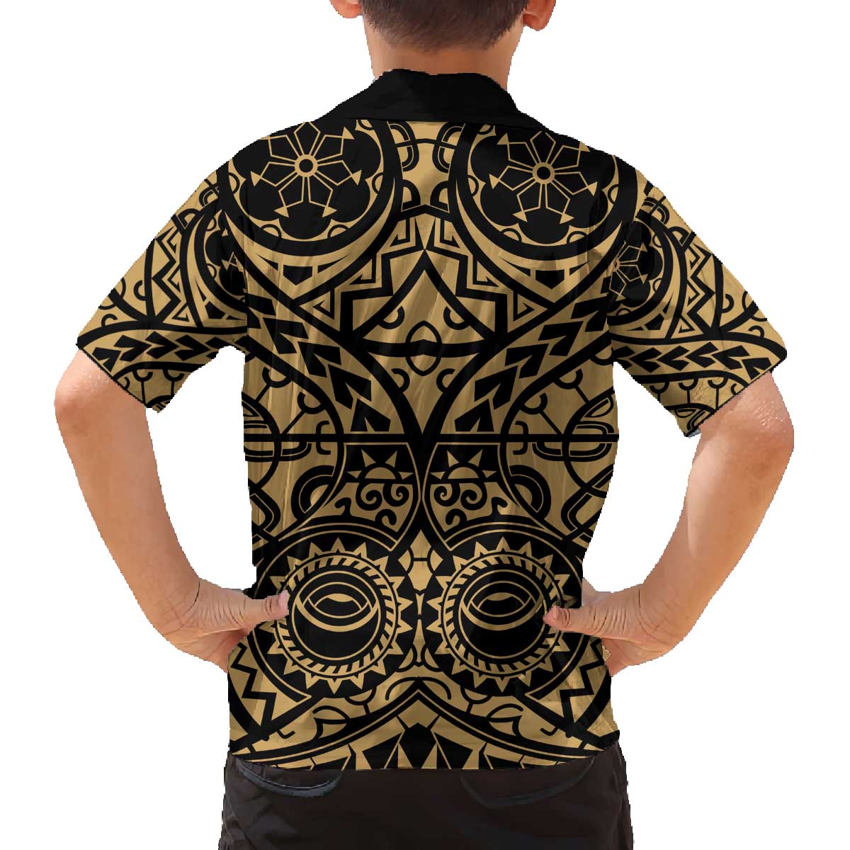 Austral Islands Family Matching Off The Shoulder Long Sleeve Dress and Hawaiian Shirt Tuhaa Pae Penu Stars Necklace Gold - Polynesian Pride